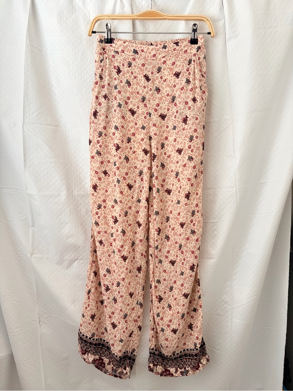 Paper Crane Blush Floral Wide-Leg Pants with Border Hem